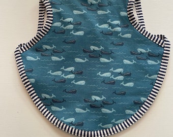 Handmade waterproof blue sea bib | toddler narwhal whale blue bapron | handmade baby bib gender neutral | narwhal fabric blue