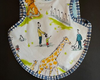 Handmade reversible toddler bib | baby bibs | toddler bapron | waterproof animal bib | zoo fabric | handmade baby shower gift