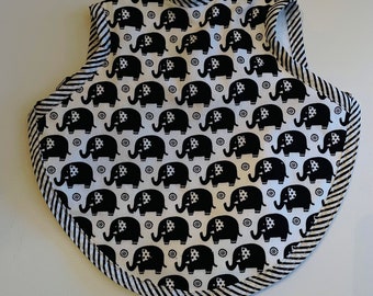 Handmade modern baby bib, black and white bib, baby bibs, baby boy, baby girl, elephant bib, modern bib, tie bib,