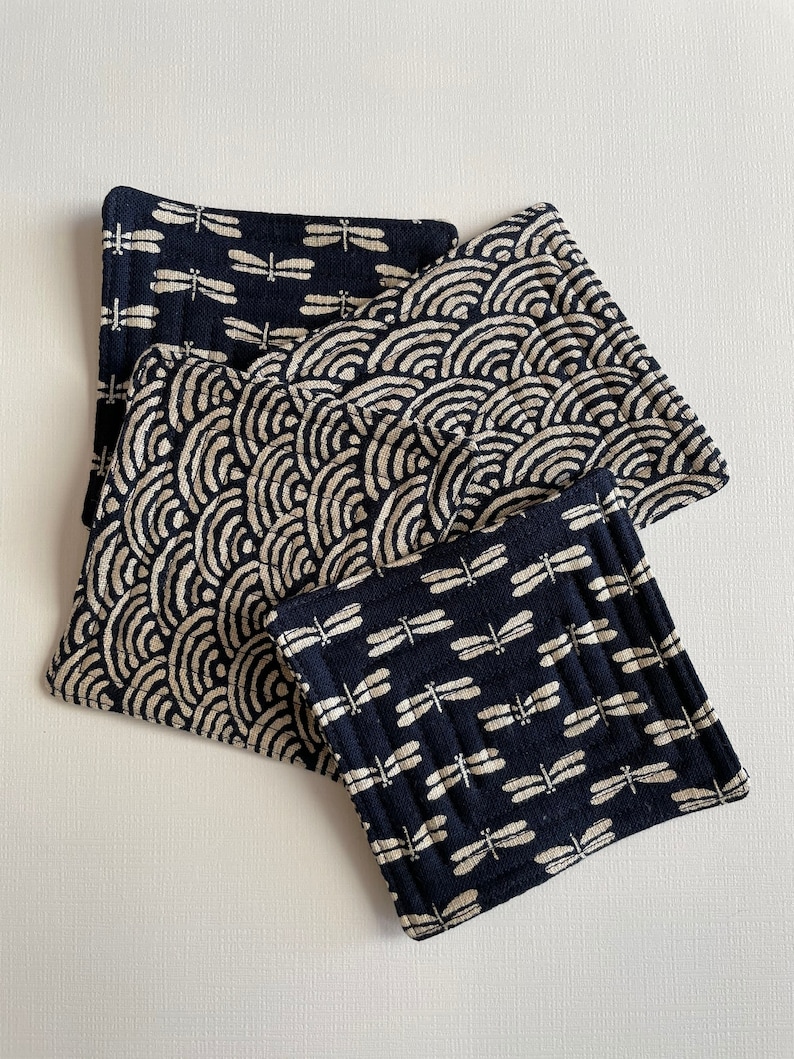 Handmade quilted Japanese fabric coasters set of 4 bild 5
