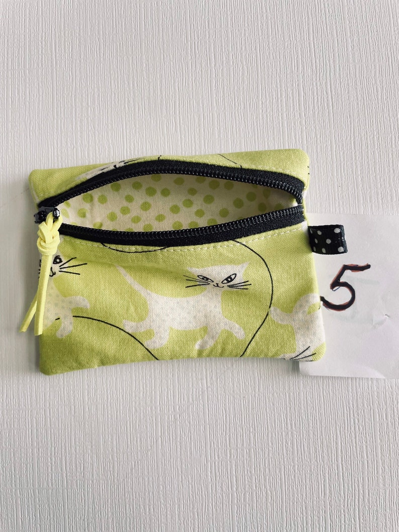 Coin purse zipper coin purse handmade zipper purse handmade gift ready to ship gift zipper pouch unique handmade gifts 5-green cat