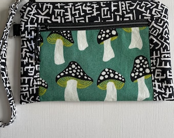 Zipper pouch with two pockets and detachable wrist strap | small purse | double zipper bag | fabric bag| wallet | bags | handmade gifts