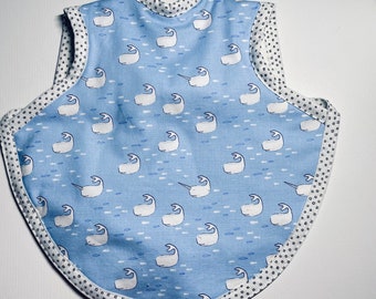 Handmade waterproof blue sea bib | toddler narwhal whale blue bapron | handmade baby bib gender neutral | narwhal fabric blue