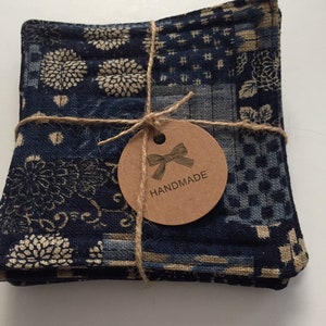 Handmade quilted Japanese fabric coasters set of 4 textured geometric fabric