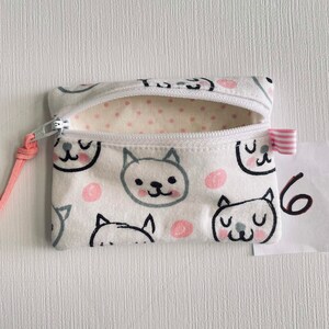 Coin purse zipper coin purse handmade zipper purse handmade gift ready to ship gift zipper pouch unique handmade gifts 6-cat faces white