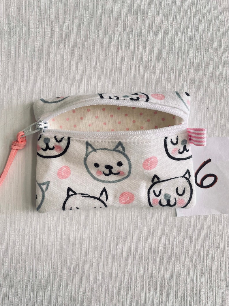 Coin purse zipper coin purse handmade zipper purse handmade gift ready to ship gift zipper pouch unique handmade gifts 6-cat faces white