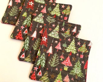 Handmade quilted holiday coasters set of 4 | trees coasters