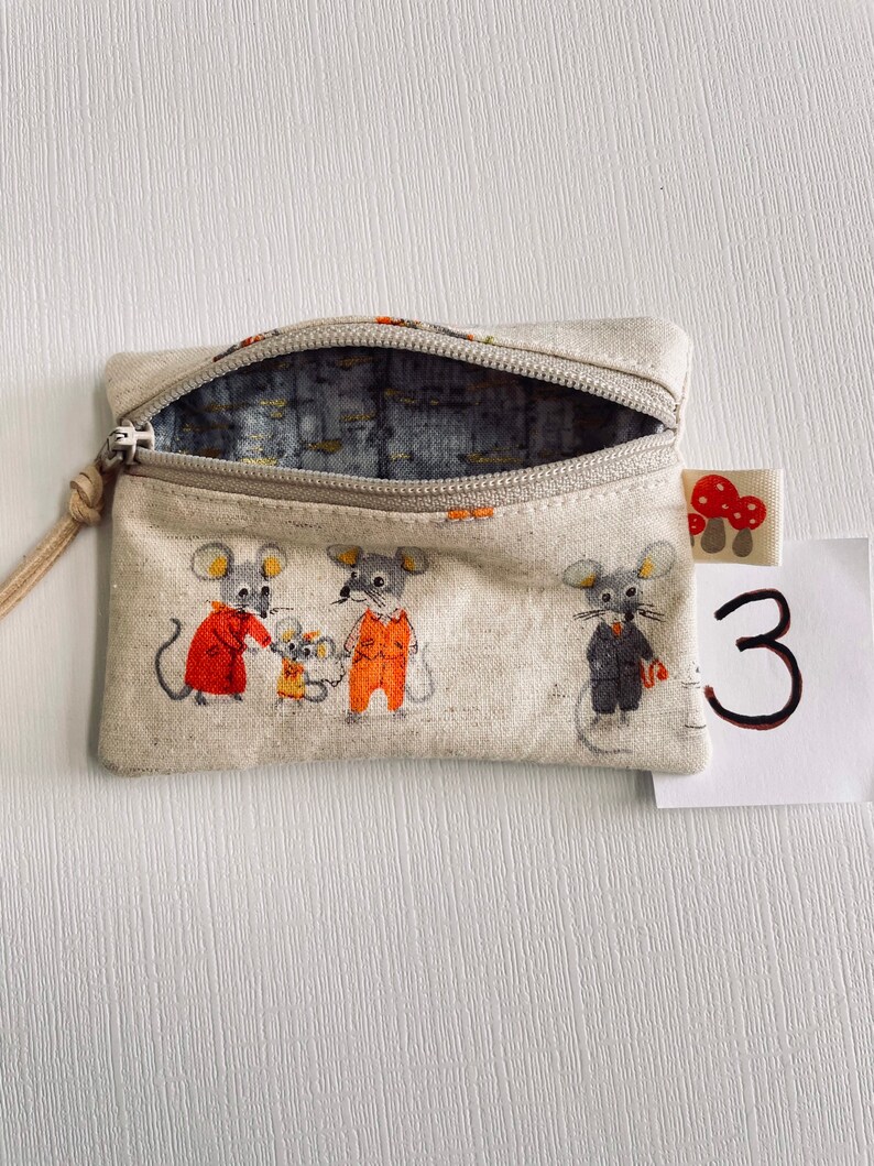 Coin purse zipper coin purse handmade zipper purse handmade gift ready to ship gift zipper pouch unique handmade gifts 3-mice