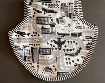 Reversible baby bib black and white airport | baby shower gift | waterproof bib
