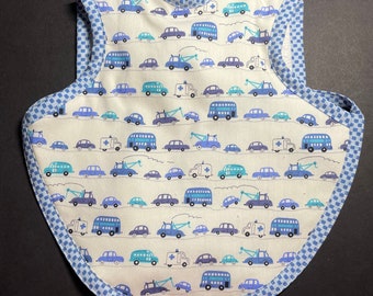 Reversible baby bib with transportation vehicles, tie bib, bibs