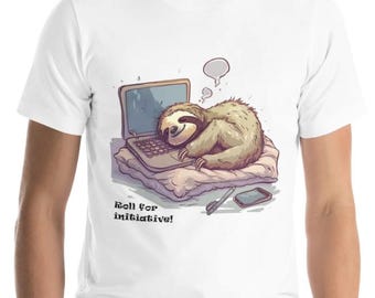 Camiseta divertida de D&D con perezoso / "No soy perezoso, tiré poca iniciativa" / Regalo de Dungeon Master / Camiseta de juego de rol para jugadores perezosos / Camiseta humorística con dados D20