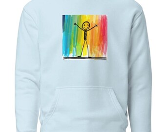 Sudadera con capucha de figura de palitos feliz, estilo cálido y acogedor.