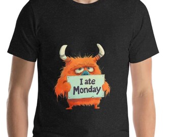 Camiseta divertida "Comí el lunes" / Camiseta de monstruo naranja gruñón / Regalo para los lunes de odio / Camiseta con humor sarcástico en el trabajo / Ropa de broma para la oficina
