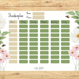 PDF timetable for download | floral timetable print | timetable digital download