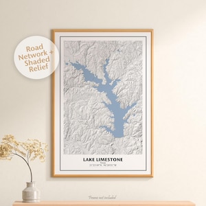 Lac calcaire Texas | Carte 2D en relief ombré | Poster de calcaire de lac | Cadeau Lake Limestone TX | Impression de la carte du lac Limestone TX| Impression sans cadre