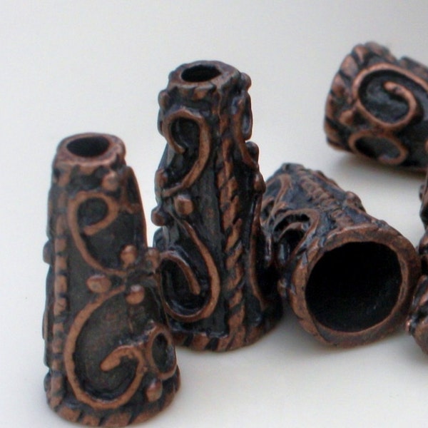 4 Pieces Antique Copper Plated Cone Bali Style Bead Cap 17mm x 9mm  Lead Free Pewter  ID