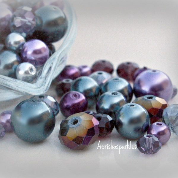 Glass Pearl/Rondelle Bead Designer Mix "Polar Pelusa" (90pcs) 12mm 10mm 8mm and 6mm Glass Pearls  ID