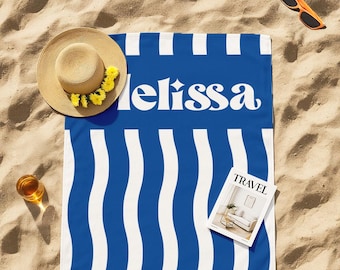 Personalized Retro Wave Beach Towel: Custom Name, Vibrant Colors