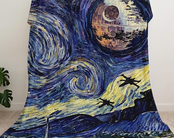 Cosmic Space Battle Blanket in Starry Night Style, Geek Fantasy Throw Sherpa / Minky