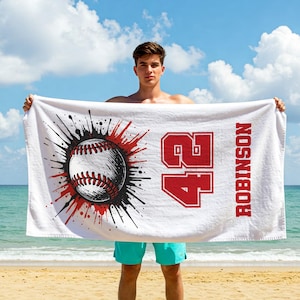 Personalized Baseball Towel: Custom Name & Number, Sports Fan Gift