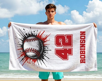 Personalized Baseball Towel: Custom Name & Number, Sports Fan Gift