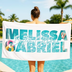 Custom Name Beach Towel: Tropical Vacation, Bachelorette Party Gift