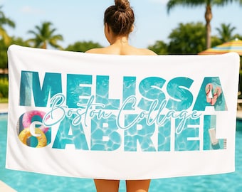 Custom Name Beach Towel: Tropical Vacation, Bachelorette Party Gift