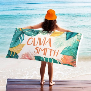 Personalized Tropical Beach Towel: Custom Name, Quick-Dry Summer Gift
