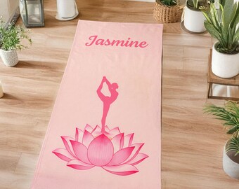 Personalized Yoga Towel: Lotus Design, Custom Name, Fitness Gift