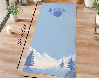 Personalized Hot Yoga/Fitness Towel: Mountain Design, Custom Name