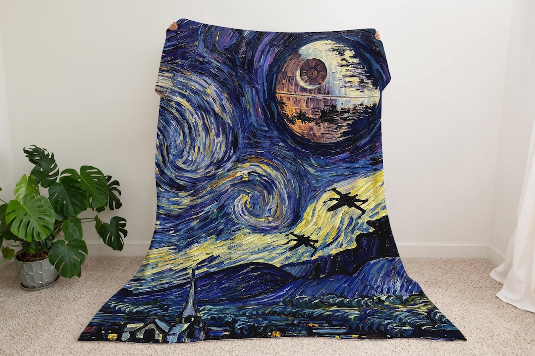 Cosmic Space Battle Blanket in Starry Night Style, Geek Fantasy Throw ...