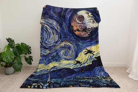 Cosmic Space Battle Blanket in Starry Night Style, Geek Fantasy Throw Sherpa / Minky