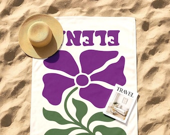 Personalized Retro Flower Beach Towel: Custom 70s Style Gift