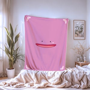 Pink Ditto Plush Blanket: Sherpa or Minky Throw for Gamers, Anime Lovers Gift