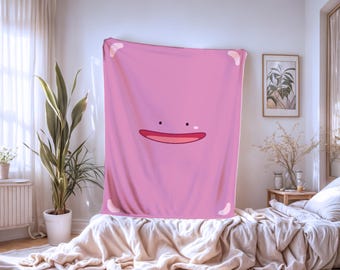 Pink Ditto Plush Blanket: Sherpa or Minky Throw for Gamers, Anime Lovers Gift