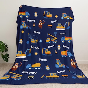 Personalized Construction Blanket: Trucks, Diggers, Cranes - Custom Kids Room Decor