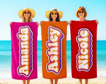 Personalized Retro Beach Towel: Groovy 70s Custom Name Gift