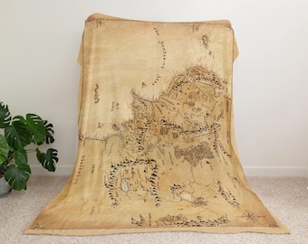 Fantasy World Map Blanket – Vintage Adventure Style Wall Art, Minky or Sherpa Cozy Blanket