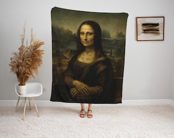 Haunted Mona Lisa Blanket – Gothic Skeleton Halloween Throw, Creepy Art Blanket, Spooky Wall Tapestry