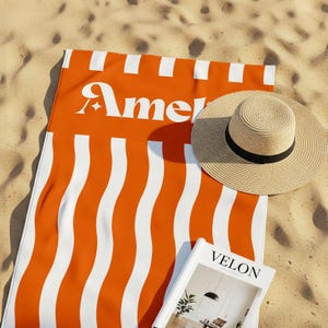 Personalized Retro Wave Beach Towel: Custom Name Pool Towel
