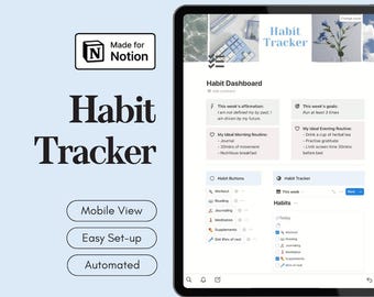 Habit Tracker Notion Template | Weekly Monthly Habits | Digital Goals Planner | Aesthetic Notion Dashboard | 2024 Notion Dashboard Template