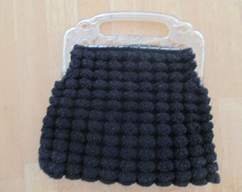 Vintage purses  / cute vintage purse black with plastic handles size 9 " by 8 1/2"