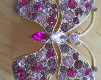 vINTAGE COSTUME JEWELRY  / rhinestone butterfly  2 1/4 " by  1 3/4 "