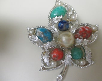 Vintage costume jewelry  /  brooch 2 1/4 " by 2 1/2