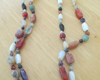 VINTAGE COSTUME JEWELRY   / Gorgess Semi precious stone necklace 48 " long