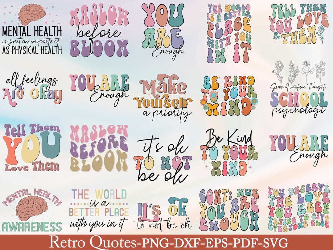 Retro Inspirational Quotes SVG Bundle: Groovy Mental Health Designs - Etsy