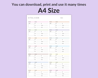 Comprehensive Vital Signs Tracker: Printable Chart (A4 PDF)