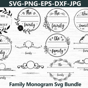 Bundle svg monogramme famille, nom de famille, Bundle Svg monogramme, Svg monogramme fractionné, nom de famille nom Svg, Cricut Silhouette Png