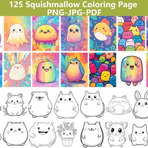 125 Squishmallow Coloring Page, Squishmallow Animals and Food Coloring Pages, Squishie Printables,Squish-Themed Party Ideas,Toddler Coloring
