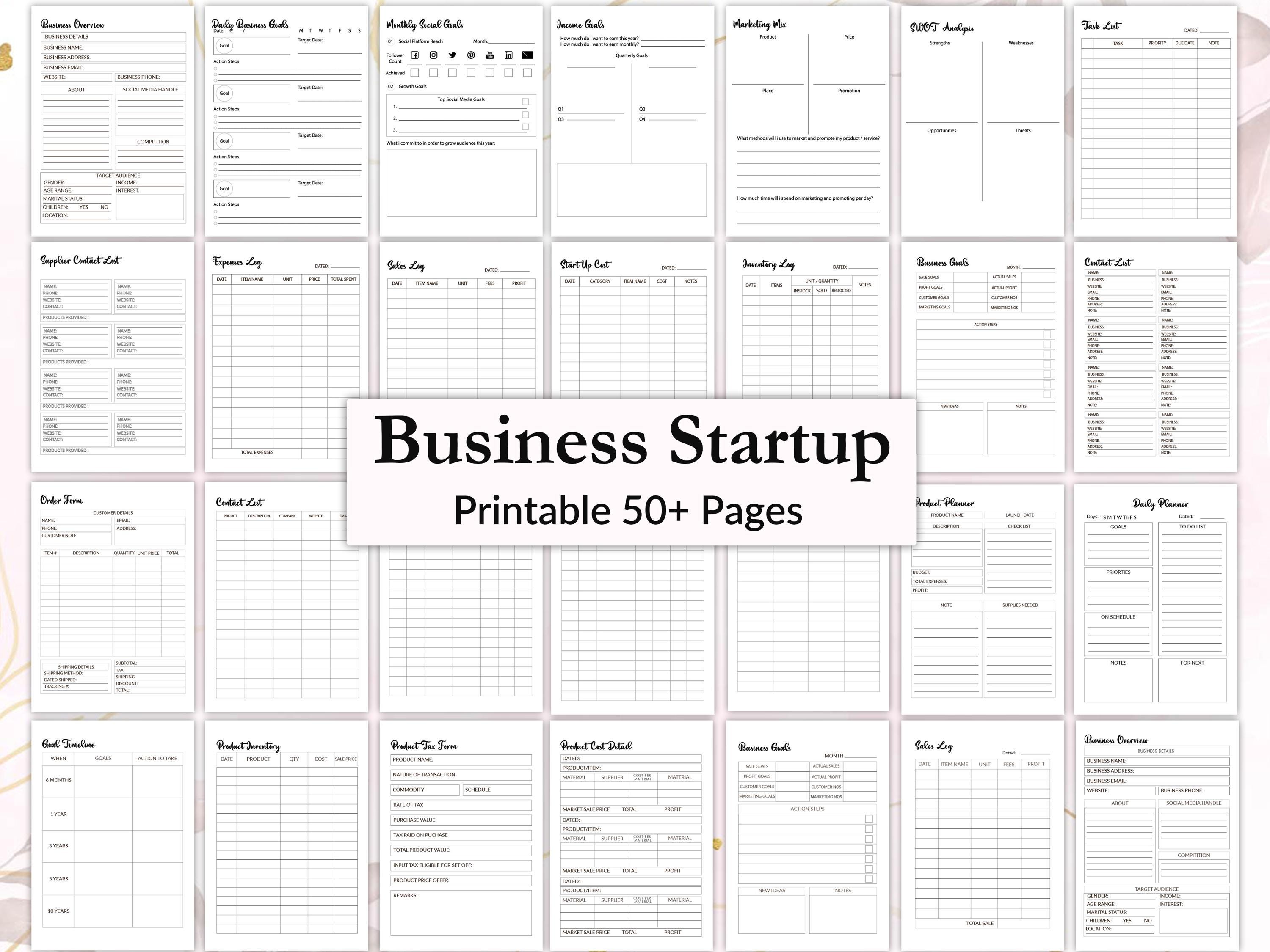 Printable Business Startup Planner Bundle: Goal Setting, Budgeting (PDF)